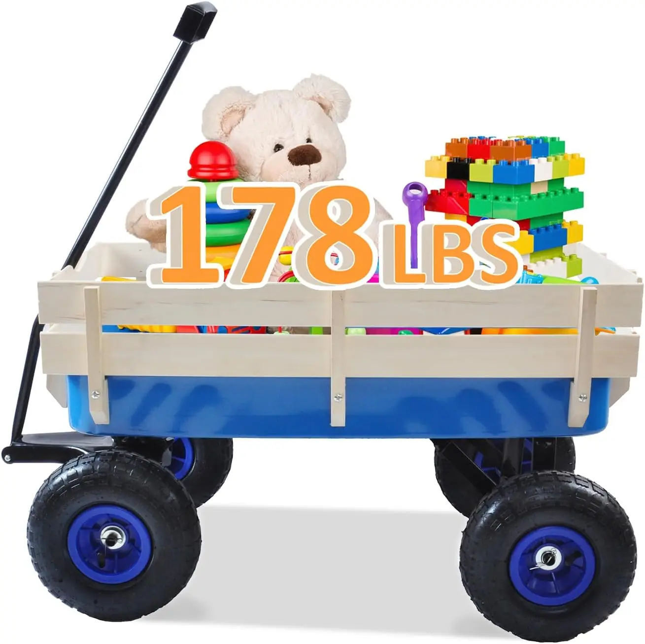 Carrito para niños de 176 libras, carrito de herramientas duradero para exteriores, de gran capacidad, con marco de acero y cama recubierta de plástico, color azul