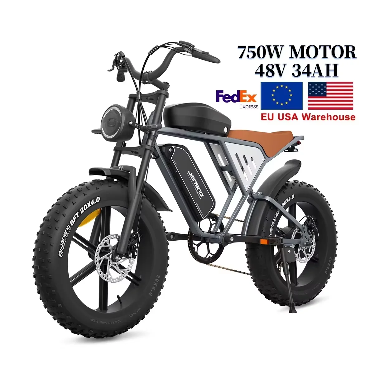 AliExpress Electric Bicycle JANSNO 750W Powerful Motor 48V34AH Dual Lithium Battery E-bike Hydraulic Brake 20*4 Inch Fat Tire Electric Bike