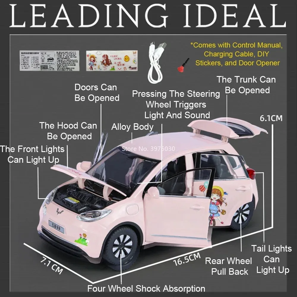 รถโมเดล AITO M9 WULING Bingo ขนาด 1:24 ของเล่นรถยนต์ล้ออัลลอยด์แบบดึงหลัง พร้อมเสียงและไฟ สำหรับเด็ก ตกแต่ง และเป็นของขวัญ
