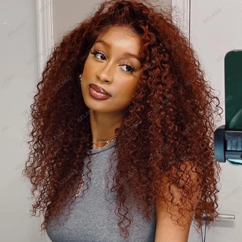 

Jerry Curly 250% Density 40 inch 13x6 HD Lace Frontal Wig Reddish Brown Lace Front Wig 13x4 Lace Front Human Hair Wigs for Women