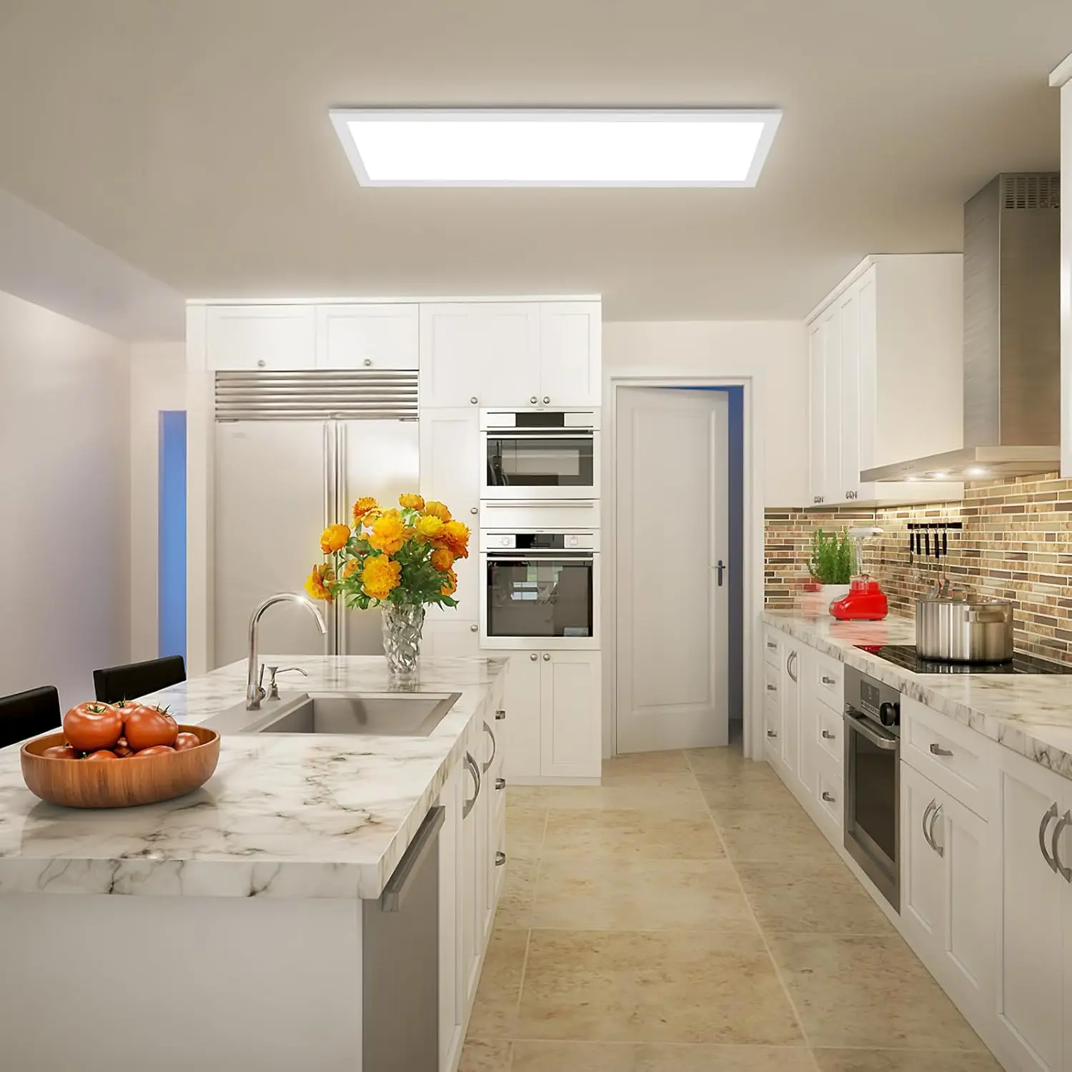 لوحة إضاءة سقف LED بيضاء 58 × 20 سم، 24 وات 3100 لومن، مصباح مسطح قابل للتعتيم 3000 كلفن - 6500 ك مع جهاز تحكم عن بعد، ضوء مستطيل حديث لغرفة المعيشة وغرفة النوم والمطبخ