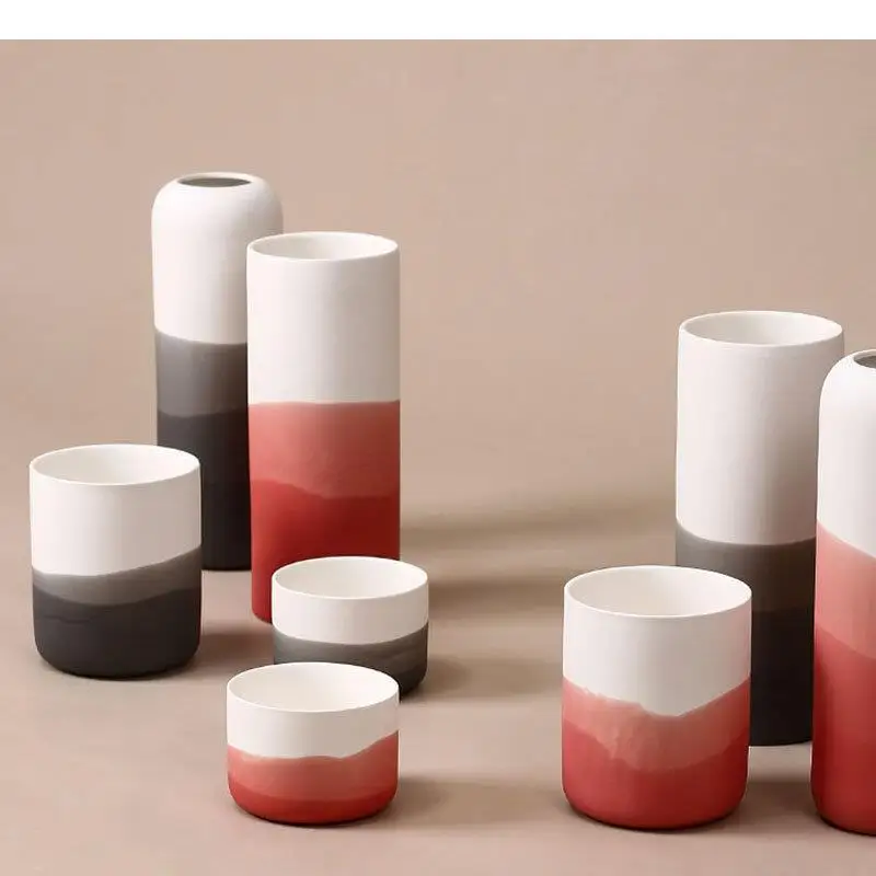 Minimalism Gradient Ceramic Vase Desk Decoration Porcelain Floral Vases Flower Pots Decorative Arrangement Modern Decor