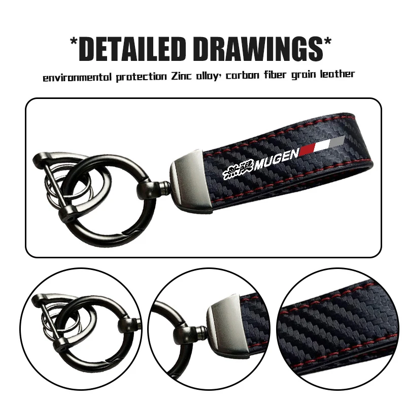 Carbon Fiber Car Logo Key Chains Keyring Emblem Key Rings For Honda Mugen DOHC Modulo Pilot Type-R Type-S VTEC INSPIRE view 3