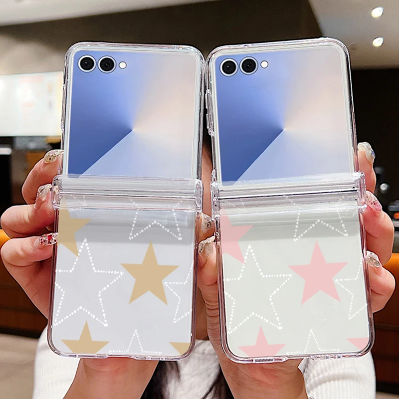 Bunte Sterne Muster Klapp Telefon Fall Für Samsung Galaxy Z Flip 7 6 5 4 3 5G klare Harte PC Abdeckung Für Samsung Z Flip5 Flip6