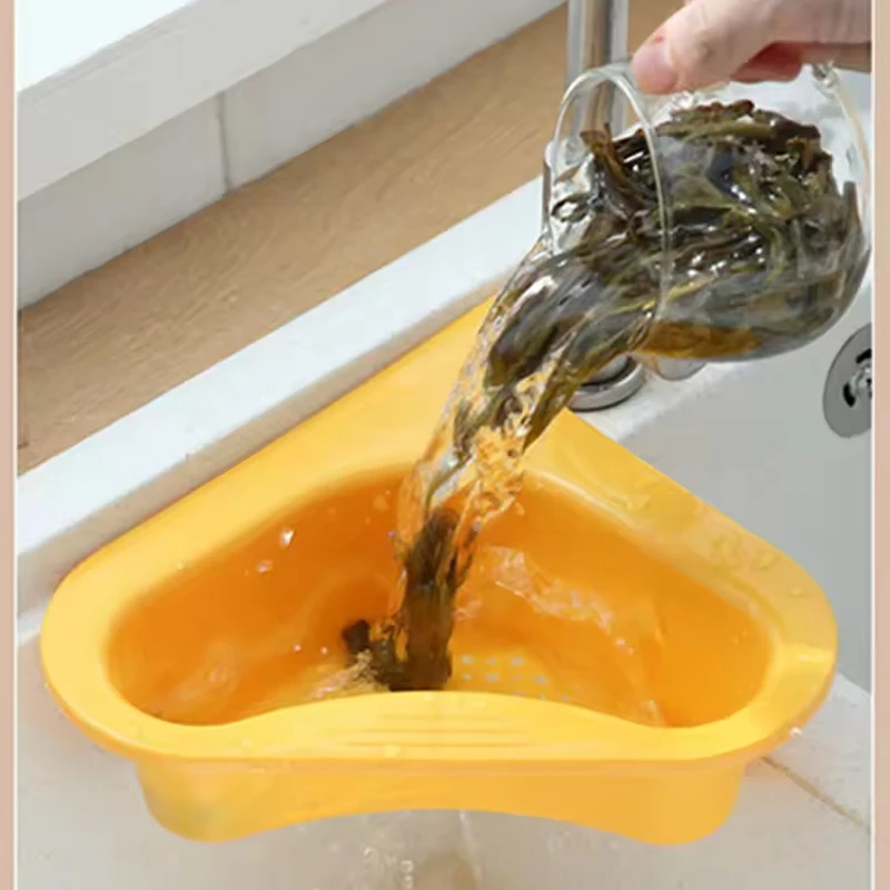 Sink Swan Drain Basket Household Punch-free Kitchen Vegetable Washing Multi-functional Pool Triangular Plastic Water Filter Rack