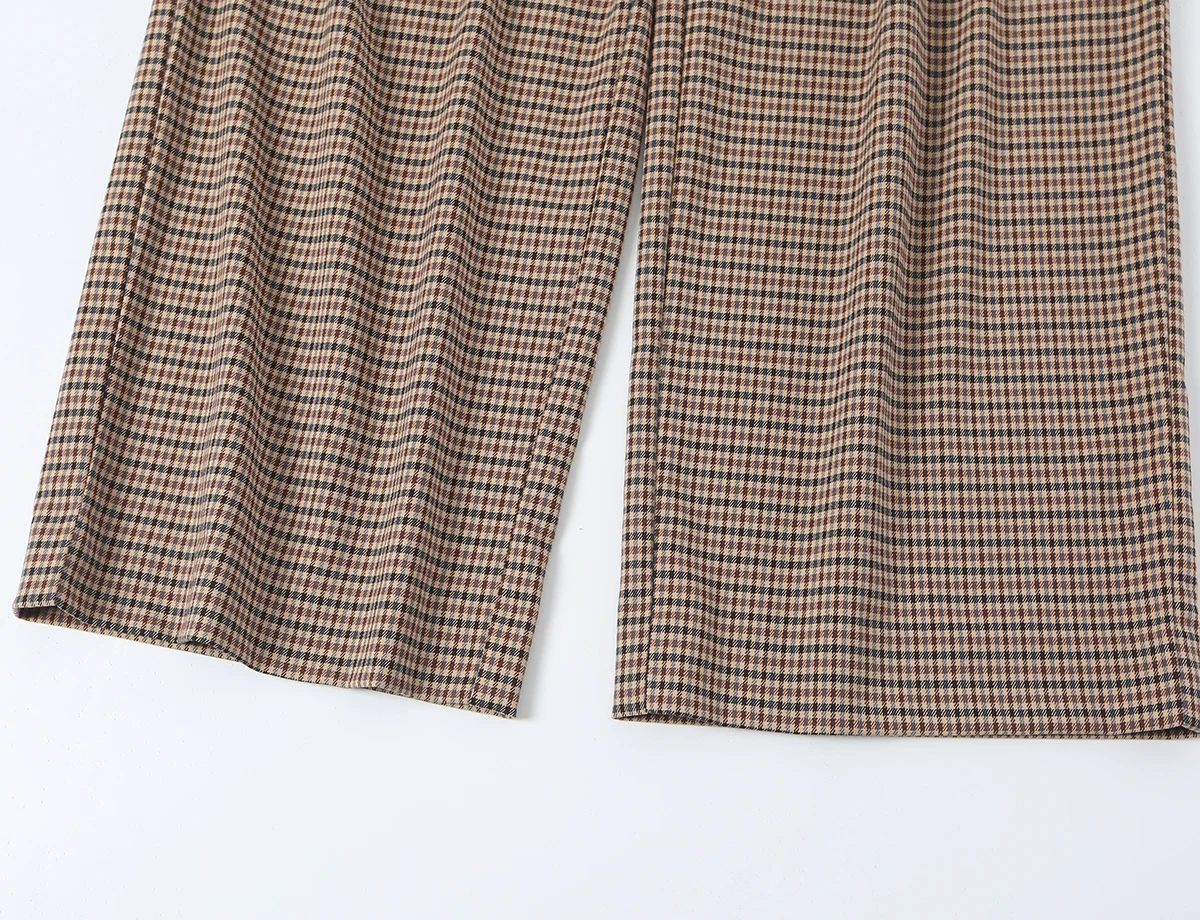BSAY 2026 Neues Vintage Damen-Karomuster 2-teiliges Outfit mit Stehkragen, doppelreihiger, kurzer Jacke und weitem Hosenbein, lässiger Anzug – Detail 21