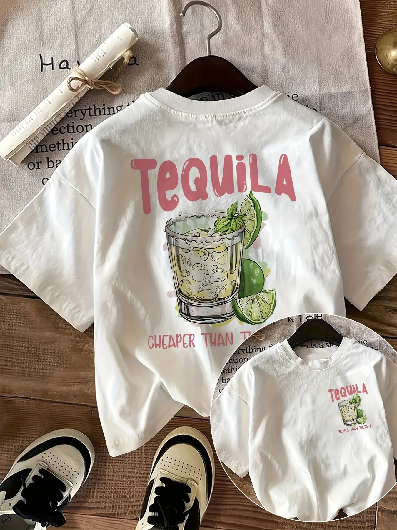 T-Shirt col rond femme décontracté avec Tequila & Lemon Prin été manches courtes Harajuku haut t-shirts vêtements esthétiques