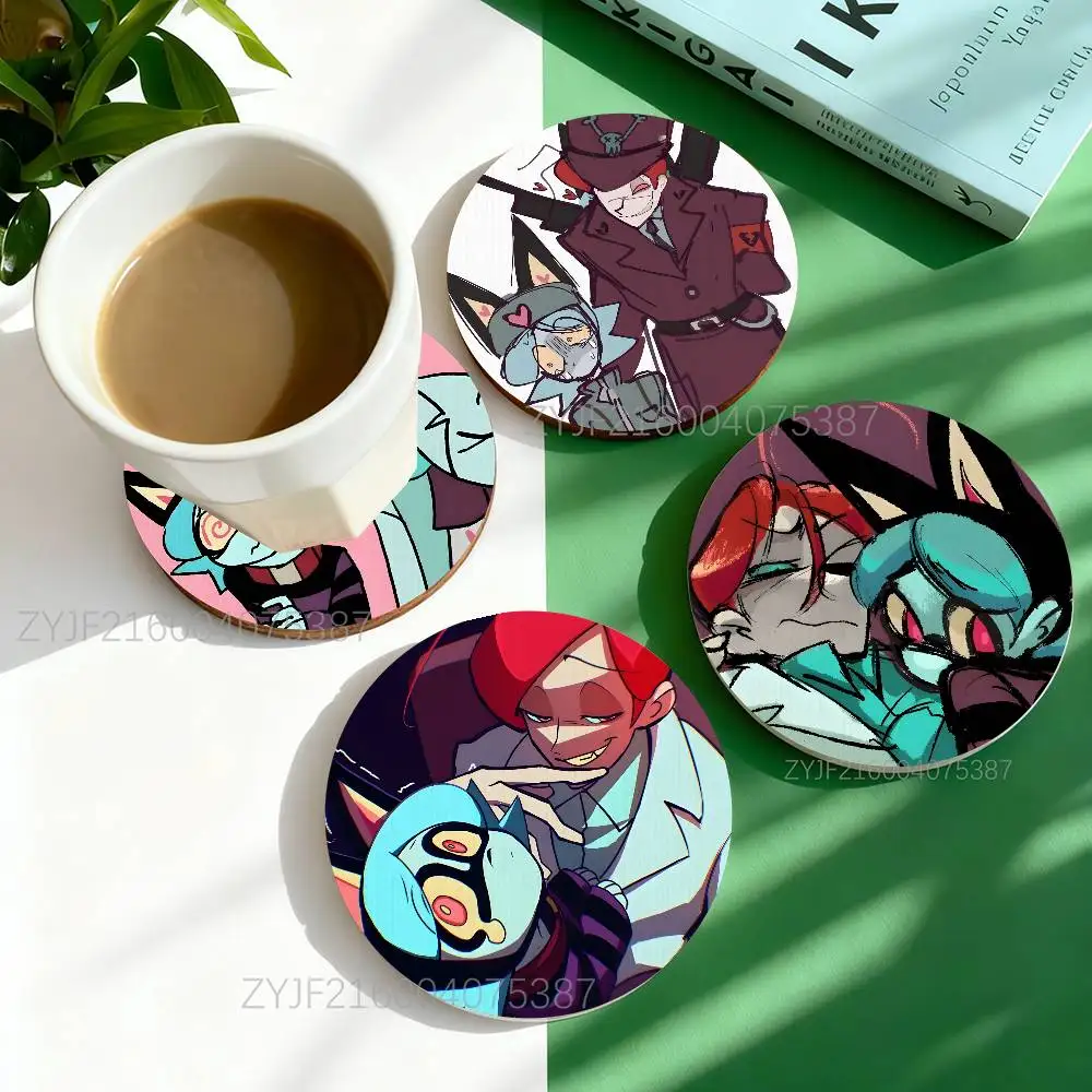 

U-Uszka Psychocuties Pattern Art Coasters Round Wooden Heat Resistant Non-Slip Home Decor Gift Multifunctional