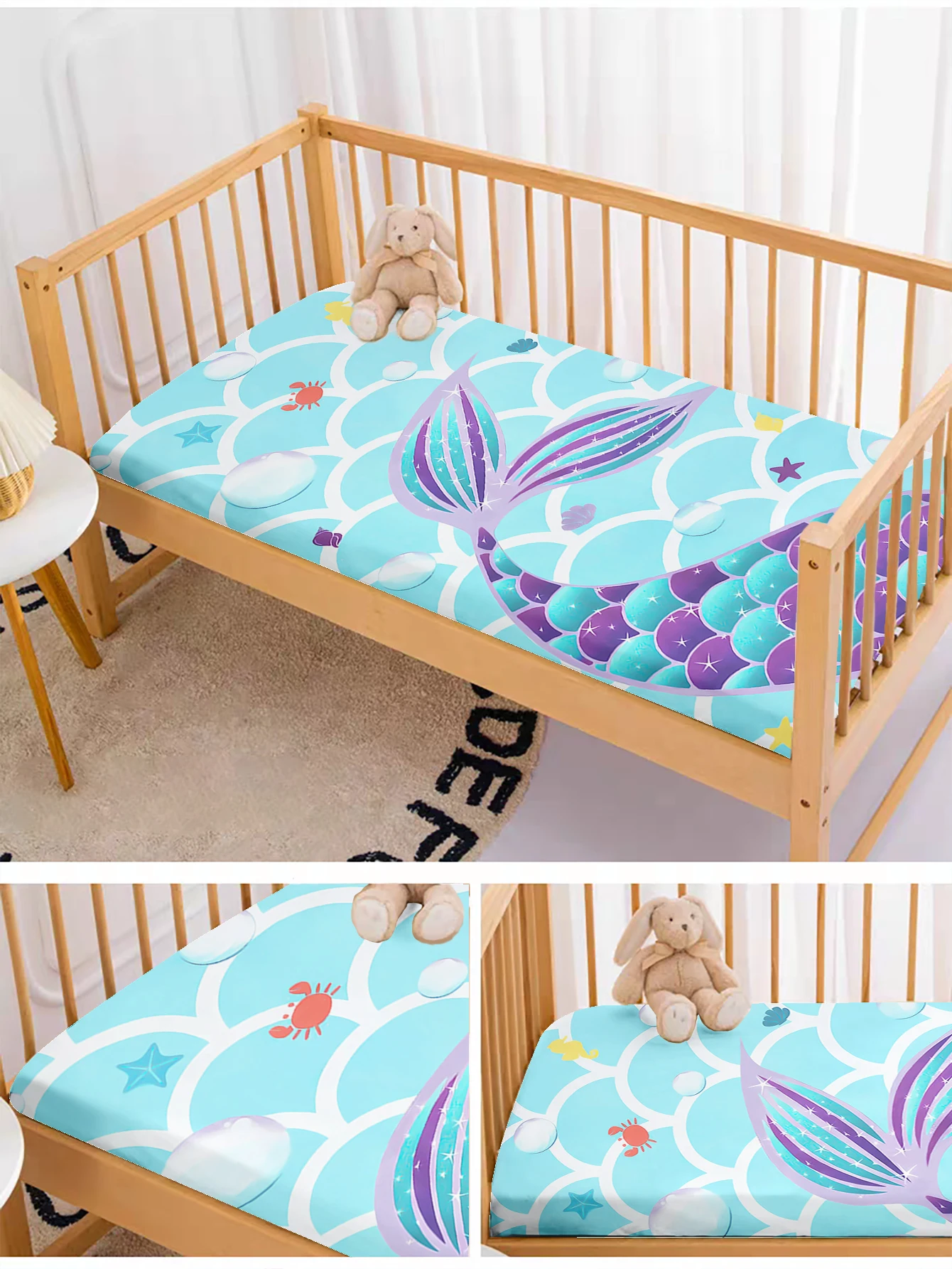 حورية البحر الأميرة مريح 100٪ بوليستر المجهزة ورقة طقم سرير غرفة نوم ديكور المنزل مناسبة للأطفال والكبار