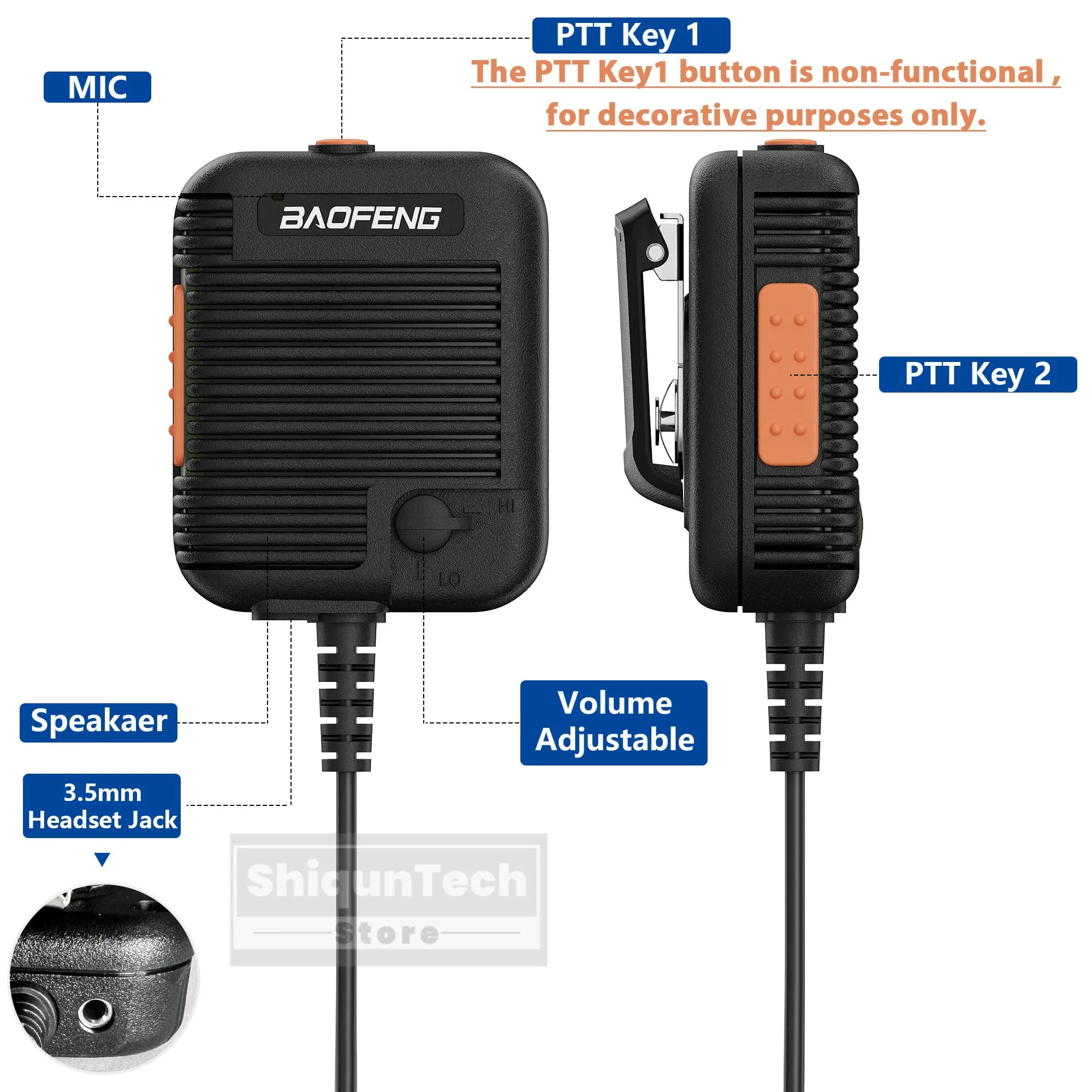 Baofeng AR-152 Tactical Mic Waterproof Type Two Way Radio Microphone Speaker Mic Big PTT For UV-9R Plus UV-68 Pro Max UV-XR R760 view 2