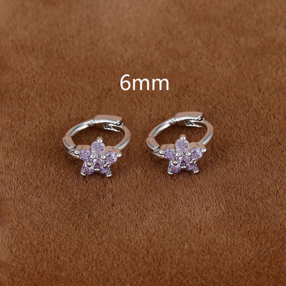 2er-Set schlichte, modische Blumen-Huggie-Creolen 6MM 8MM mit kleinen Zirkonia-Kristallen für Knorpel- und Ohrstecker-Piercings – Detail 14