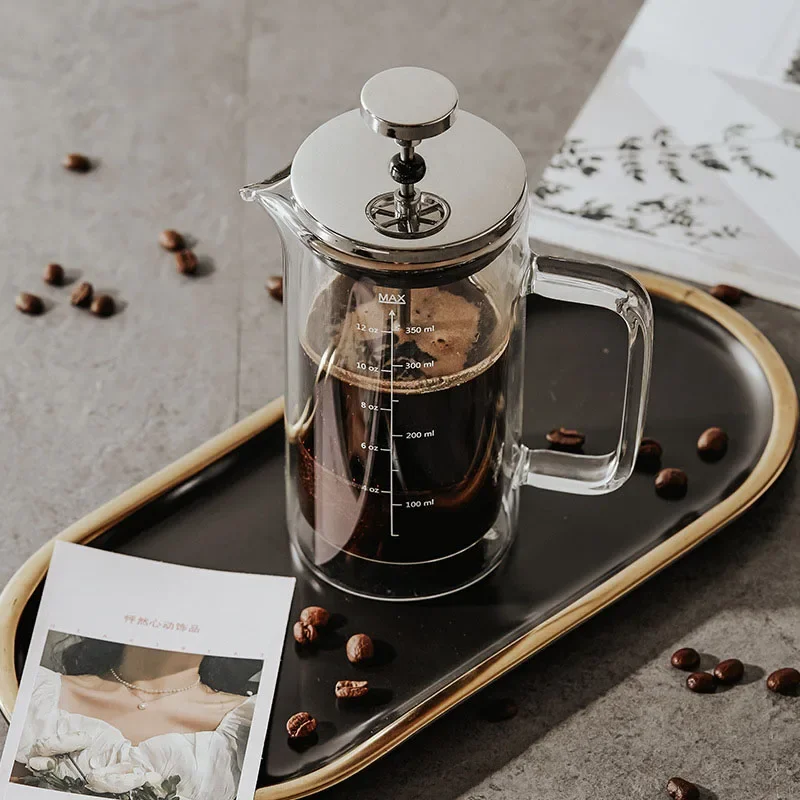 Double-Walled Borosilicate Glass French Press Coffee Maker Cold Brew Pot French Press Milk Frother French Press Tea Maker