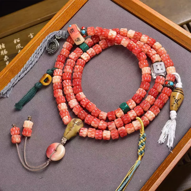 Natural Half-Blood Swallowing 108 Buddha Beads Multi-Circle Bracelet Backflow Bone