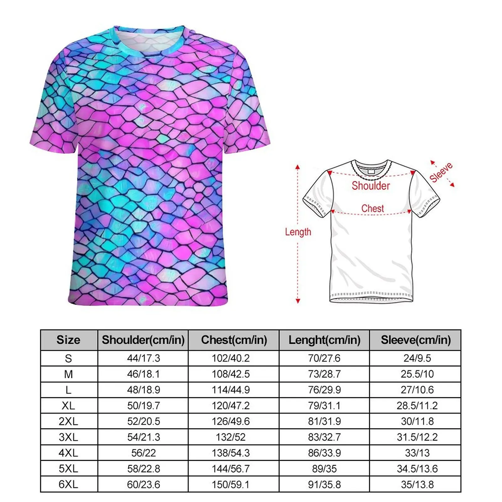 Plus Size T-Shirt Summer Iridescent Pink Blue Mermaid Scale T-Shirts  Basic O Neck Tee Shirt Couple Harajuku Design Top Tees