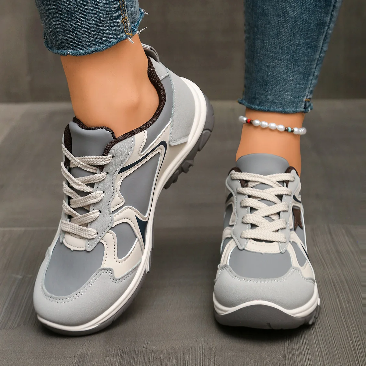

Retro Korean style color block casual sports LACES breathable jogging sports shoes for women