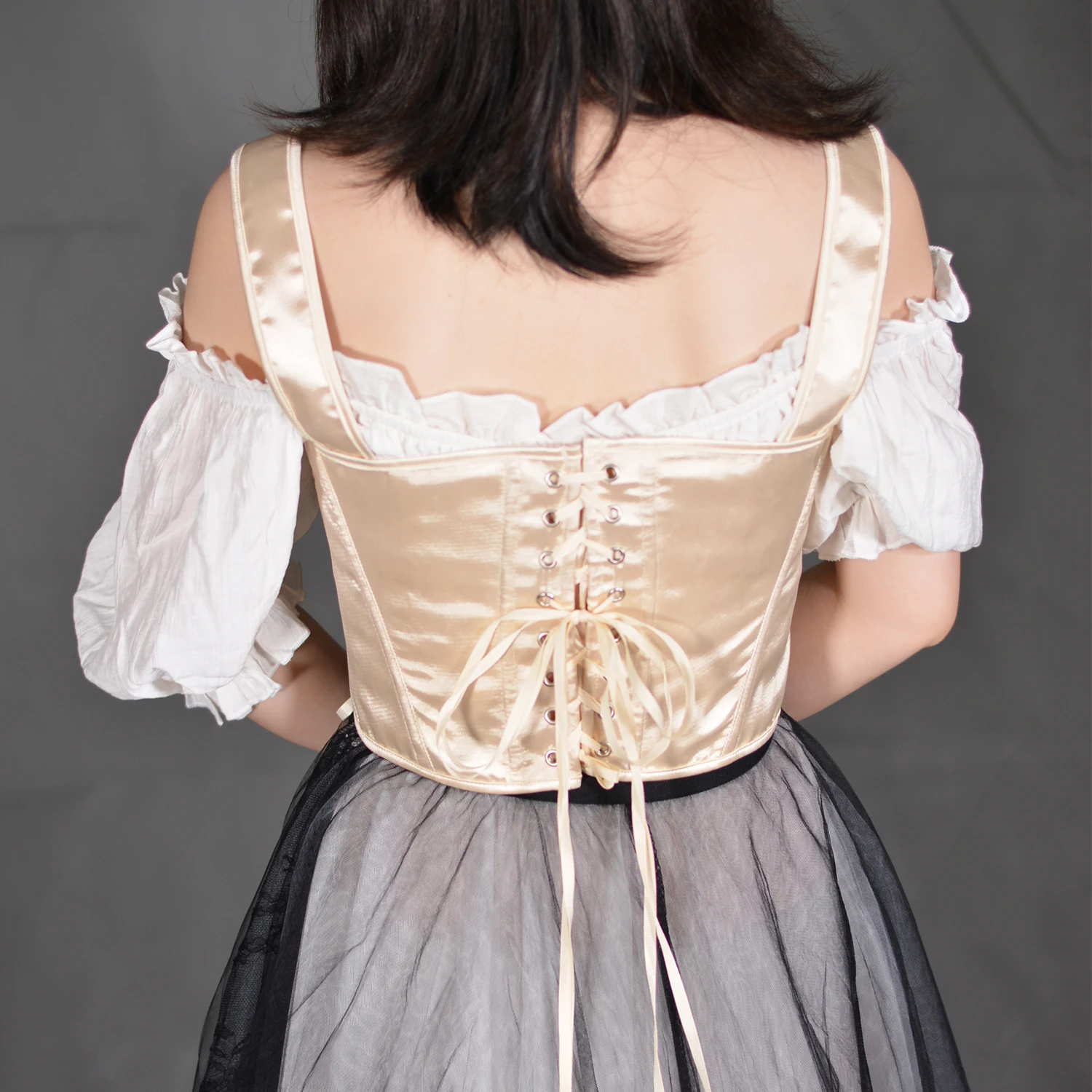 Vintage Rococo Boned Corset Adjustable Tie Strap Lace-Up Slimming Crop Top Lady Print Waist Outerwear