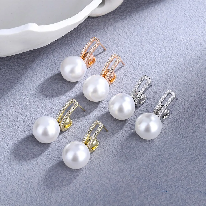 High-grade Sensitive Zircon Pearl Earrings Earrings Drop C-shaped Earrings Women's Daily Sweet and Lovely Jewelry Gifts