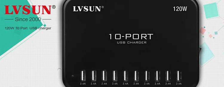 120 واط 10 منفذ USB شاحن لباد آيفون 11 10 8 ، غالاكسي ، شاومي ، Matebook Htc ، موتو LVSUN فولت 24A عالية السرعة العالمي سطح المكتب