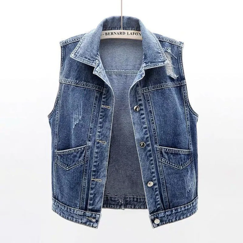 

Fried Street Denim Waistcoat Women Short Jacket Fashion Loose Casual Sleeveless Vest Ladies Waistcoat Spring Denim Vests Female