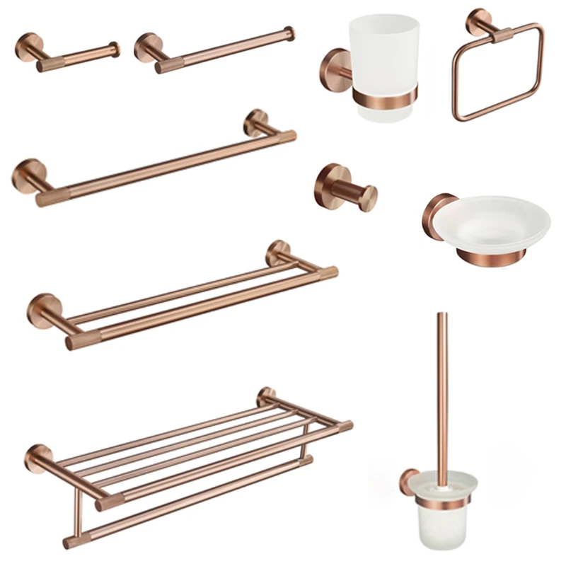 

Brushed Rose Gold　Bathroom Accessories Toilet Brush Holder Paper Holder Towel Bar Rack Robe Hook Soap Dish Towel Ring