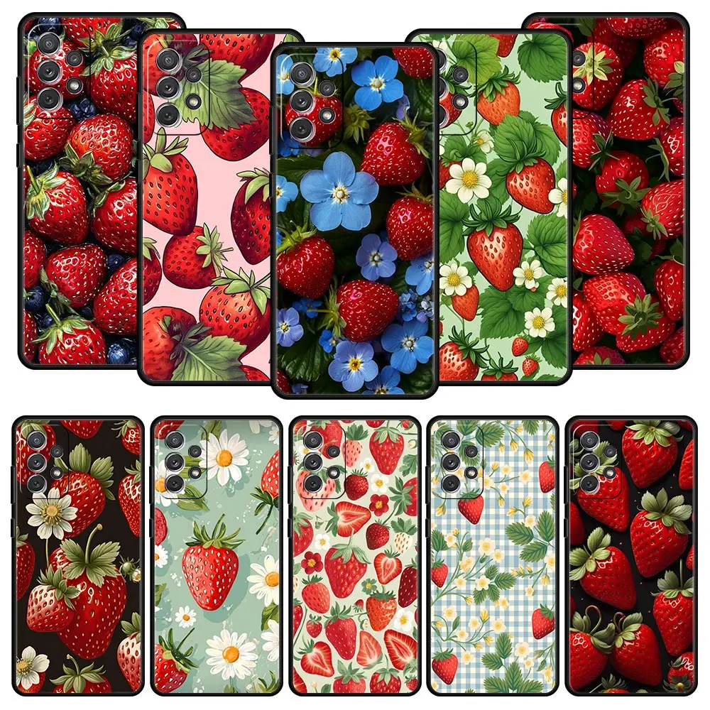 Summer Strawberry Flowers Case for Samsung A57 A37 A51 A71 A21S A17 A15 A25 A23 A33 A53 A73 A07 A03S A05S A13 A35 A55 5G Cover