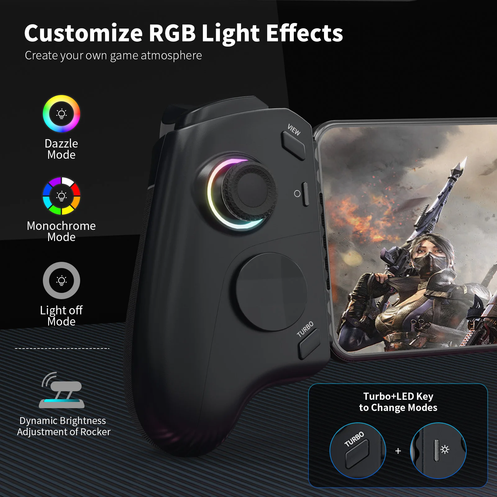 وحدة تحكم ألعاب الهاتف المحمول AceGamer من النوع C لسلسلة iPhone 15/Android، لوحة ألعاب قابلة للتمدد مع عصا تحكم بتأثير القاعة