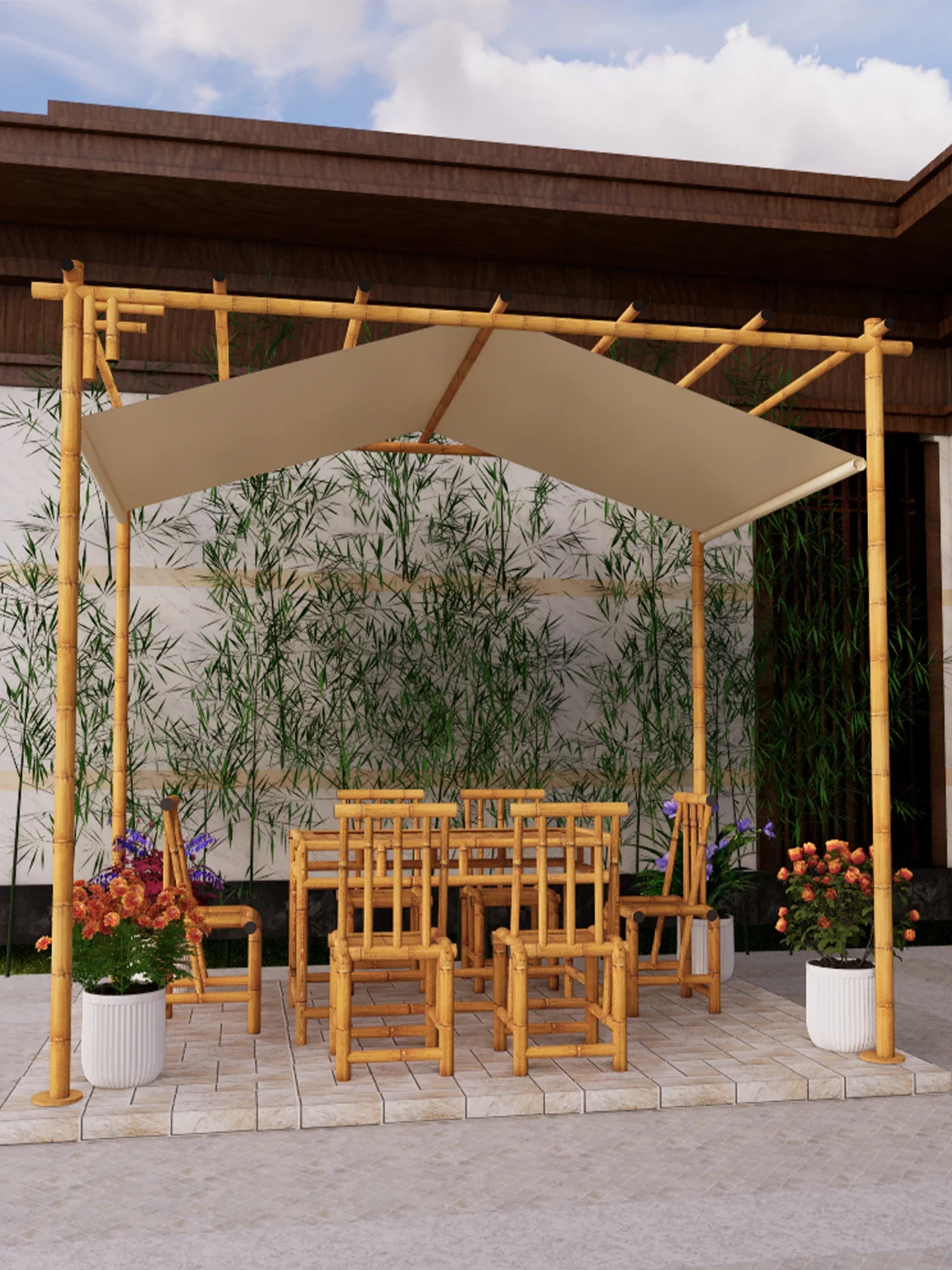 Outdoor garden, pastoral grape , aluminum alloy imitation bamboo antiseptic courtyard, garden terrace, climbing rattan tr