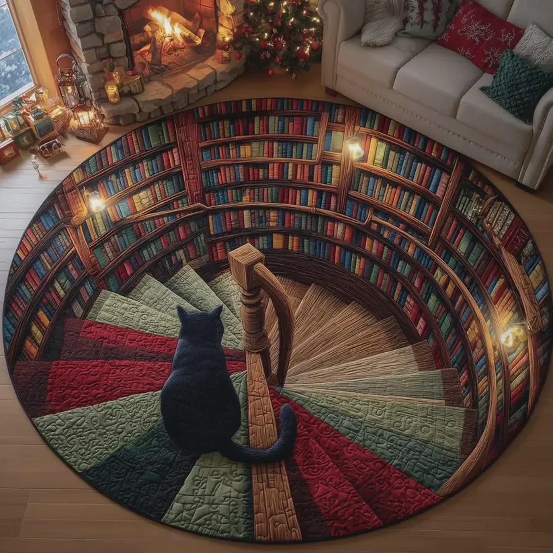 Vintage Library Rug, Bookish Halloween Round Mat, Gift for Book Worms, Librarian Gift, Reading Room Indoor Carpet Door Mat