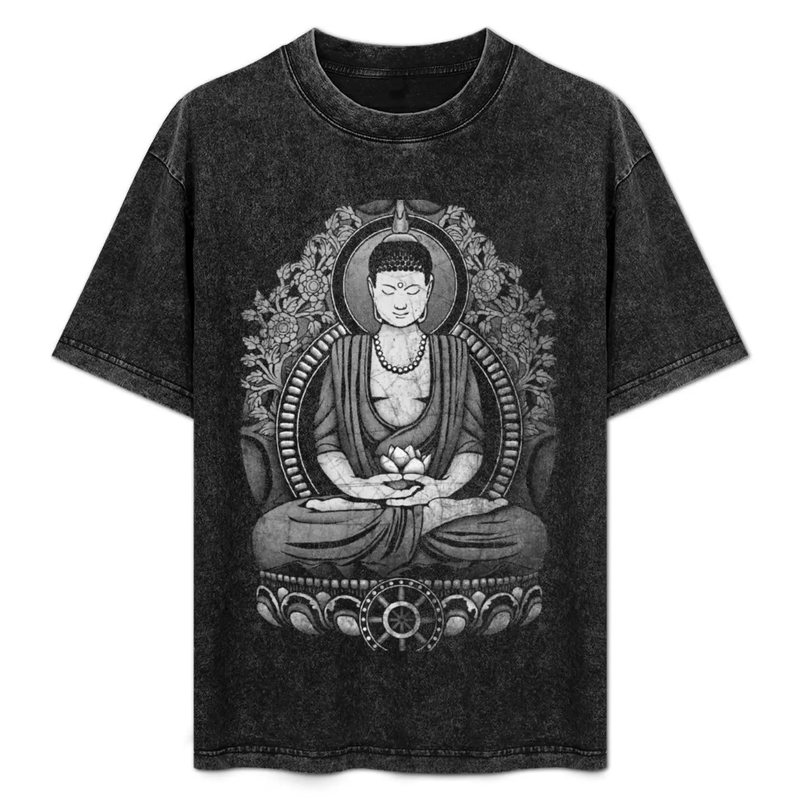 Gautama Buddha White Halftone Distressed T-Shirt vintage anime shirt aesthetic clothes customizeds mens white t shirts