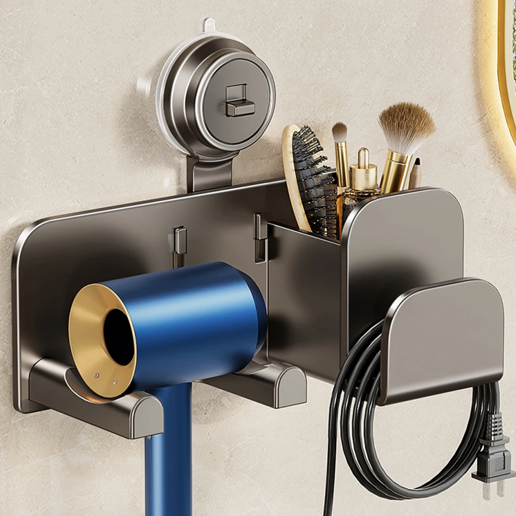 Wall Mounted Hair Dryer Holder Bathroom Shelves Shaver Hair Dryer Stand with Storage Box Toilet Organizers