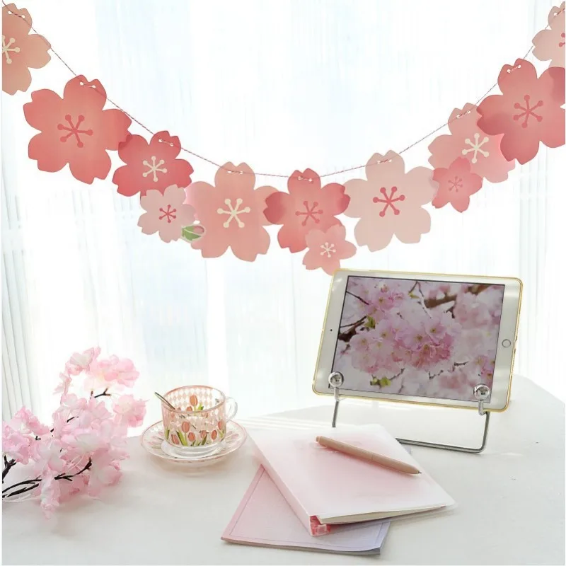 

2Meters Cherry Blossom Petal Garland Patterned Flags For Home Wall Hanging Decortion Paper Material Birthday Party Decoration