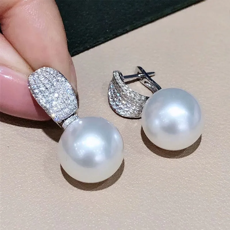 Huitan Silver Color Simulated Pearl Earrings for Women Temperament Sweet Girls Ear Accessories Wedding Party Elegant Jewelry