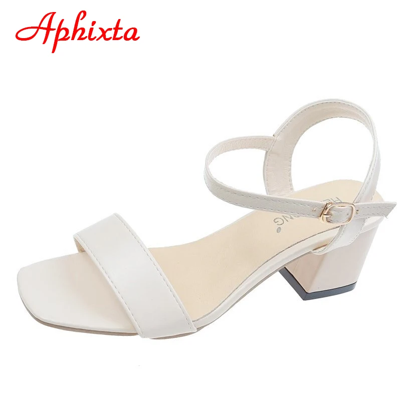 Aphixta 5.5cm Square Heels Summer Simple Women Sandals Slides Cool Ankle Strap Slides Sandals Plus Size 45 46