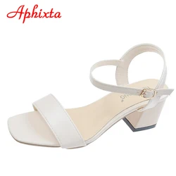 Aphixta 5.5cm Square Heels Summer Simple Women Sandals Slides Cool Ankle Strap Slides Sandals Plus Size 45 46