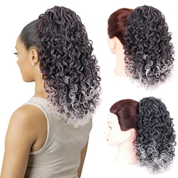 Syntetyczny kręcone sznurkiem kucyk Afro perwersyjne kręcone przypinany kucyk w przyrząd do przedłużania włosów przyrząd do koka z włosów Chignon Hairpiece czarny brązowy szary