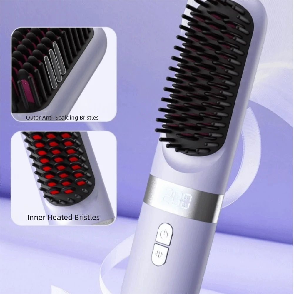 

USB Charging Wireless Hair Straightener Professional Fast Heating Straight Hair Comb Anti-Scalding Electric Hot Comb Salon