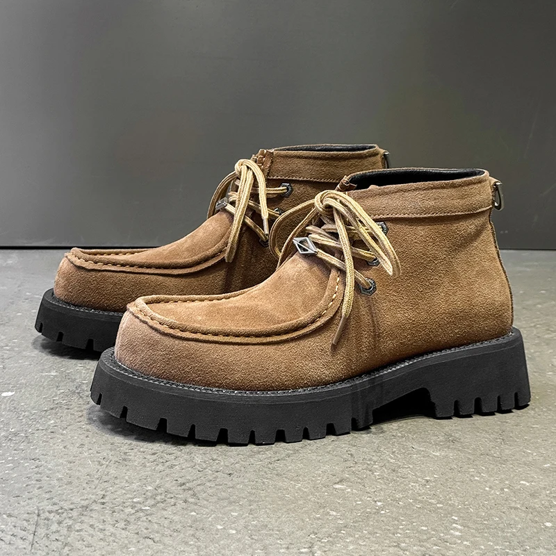 Men Casual Short Boots Multi Colored Anti Suede British Lace Up Comfortable Thick Soled Non Slip Shoes Workwear Boots Size 38-46