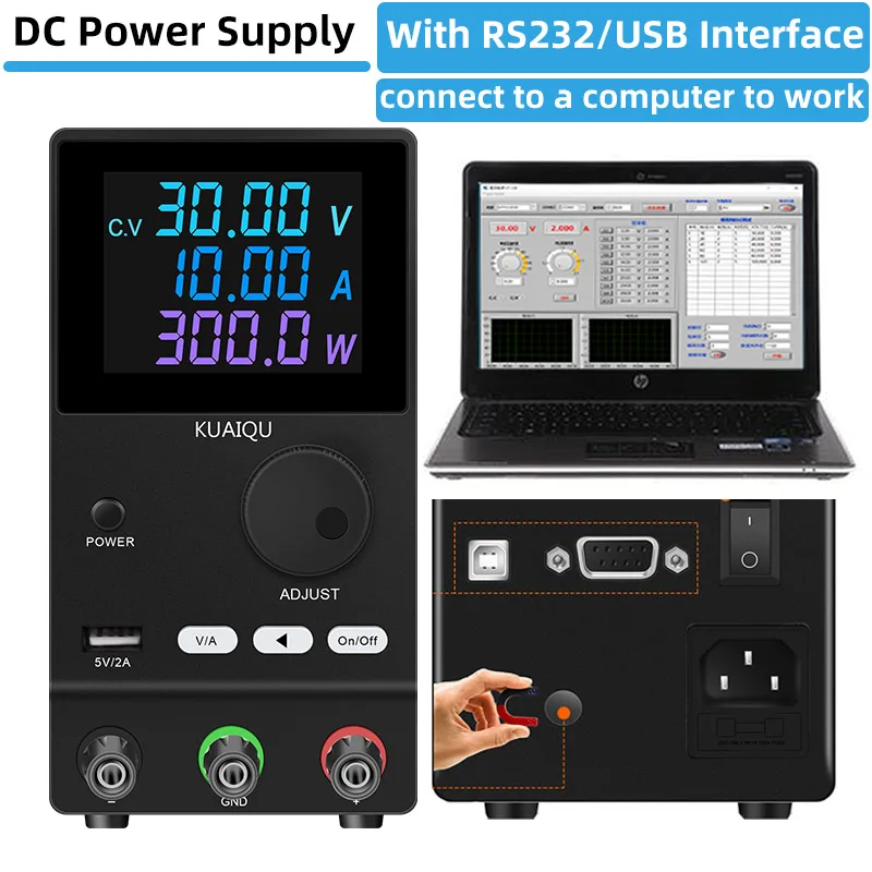 

Newest RS-232/USB Programmable DC Power Supply 30V 10A Connected PC Laboratory Maintenance Workbench Voltage Current Regulator