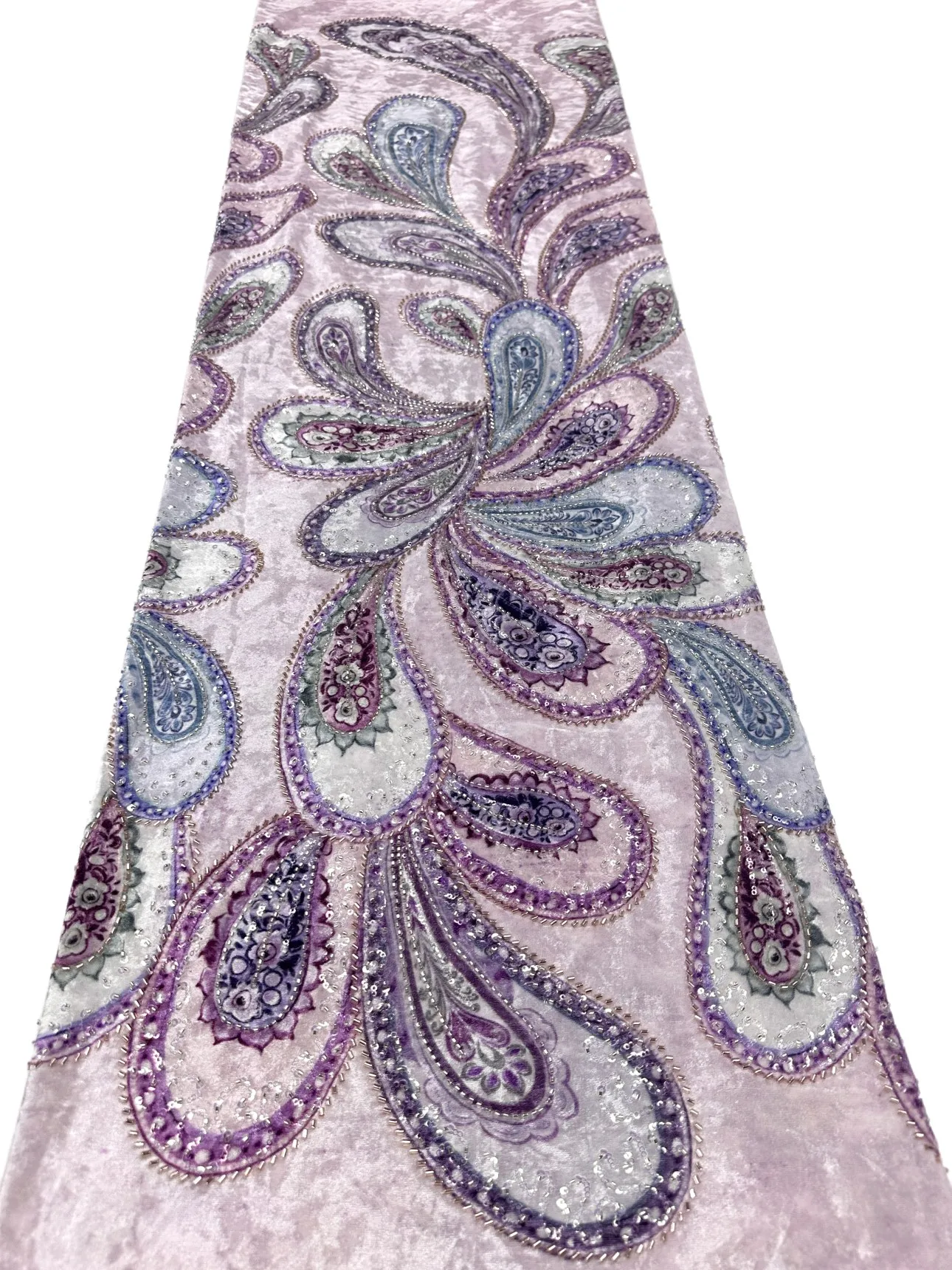 Purple Velvet Tulle Lace Fabric with Beads Sequins 2026 African French Mesh Embroidery 5 Yards for Sewing Nigeria
