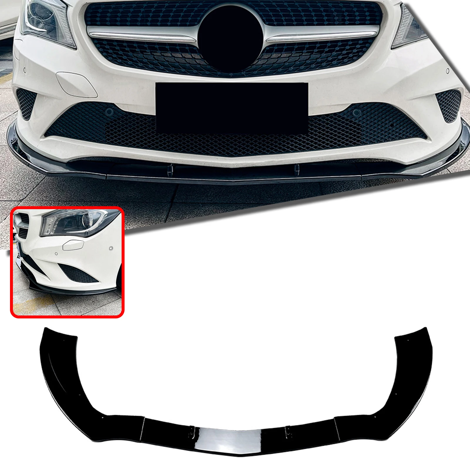 

For Mercedes Benz CLA Class C117 2013-2015 Standard Models Front Bumper Spoiler Lip Carbon Fiber Look/Gloss Black Splitter Blade