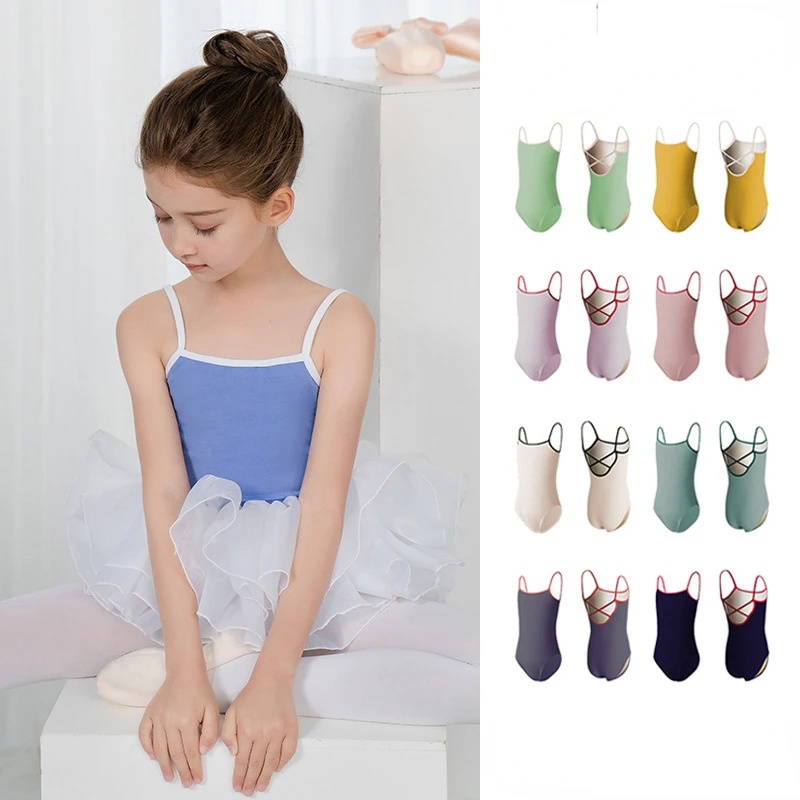 Ballet Leotards for Kid Girl Dance Rhythmic Gymnastics Back Cross Leotard Dance Skaiting Costume Bodysuit Swimwear