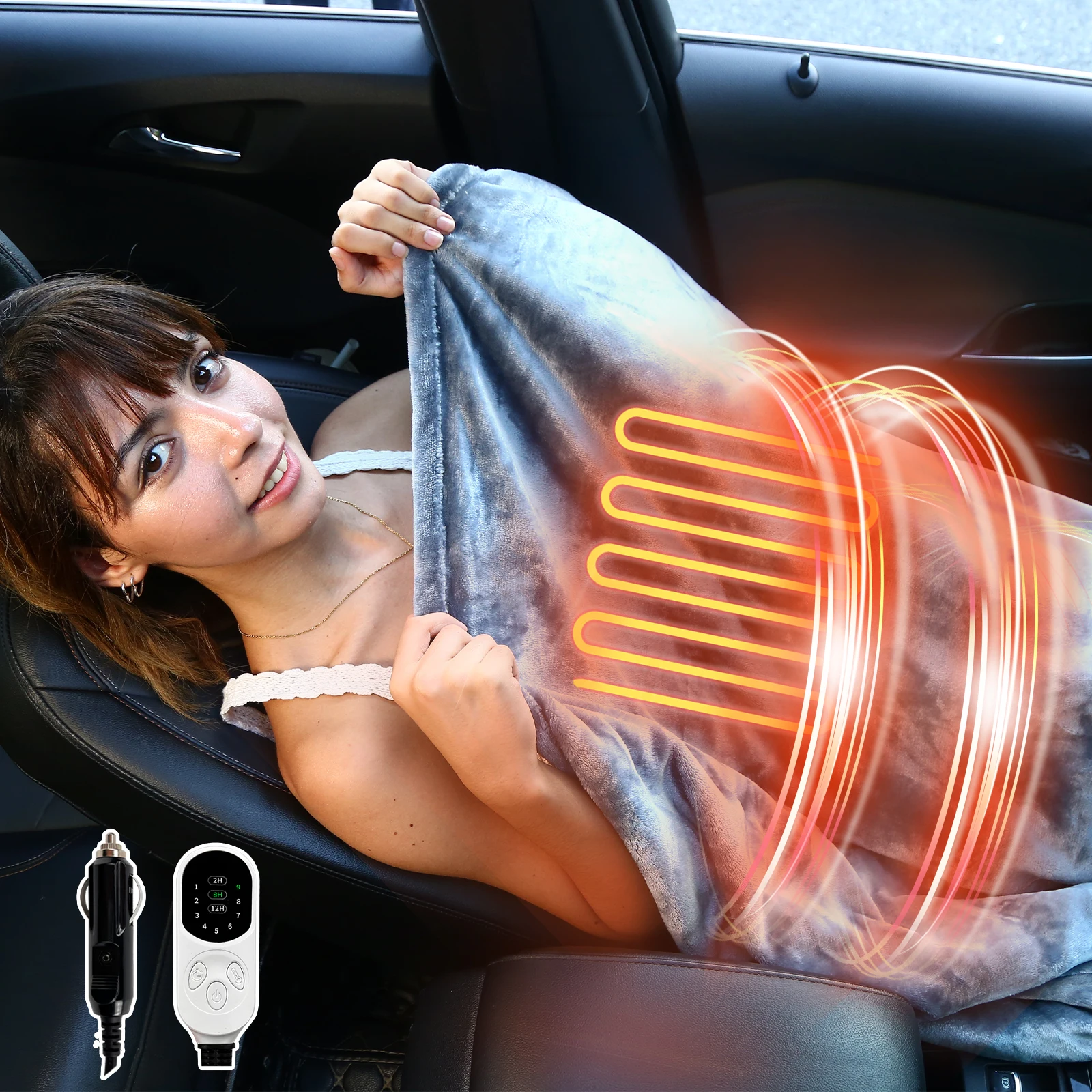 

Автомобильная вилка 12 В, фланелевое портативное одеяло с подогревом, регулируемая температура, моющееся в машине электрическое одеяло зимой