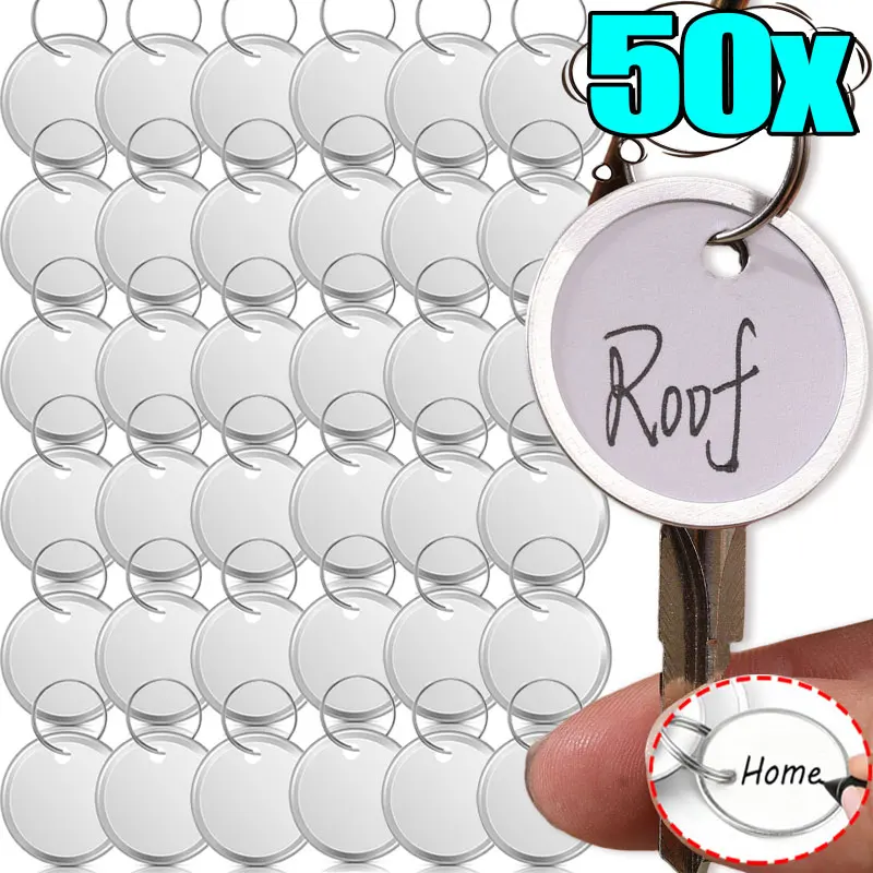 

10-50pcs Metal Rim Key Tags Round Writable Blank Paper Labels with Key Rings Identifiers Key Chains For Backpack Luggage Pet