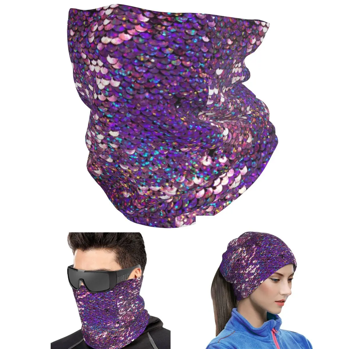 Brilliant Purple Sequins Bandana Neck Cover Printed Magic Scarf Cycling Headband For Men Women Adult Breathable