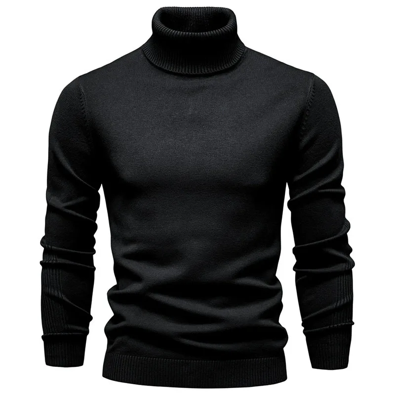 Men's Casual Solid Color Turtleneck Sweater Fall Winter Soft Stretch Knit Long Sleeve Pullover Classic Versatile Sweaters Tops