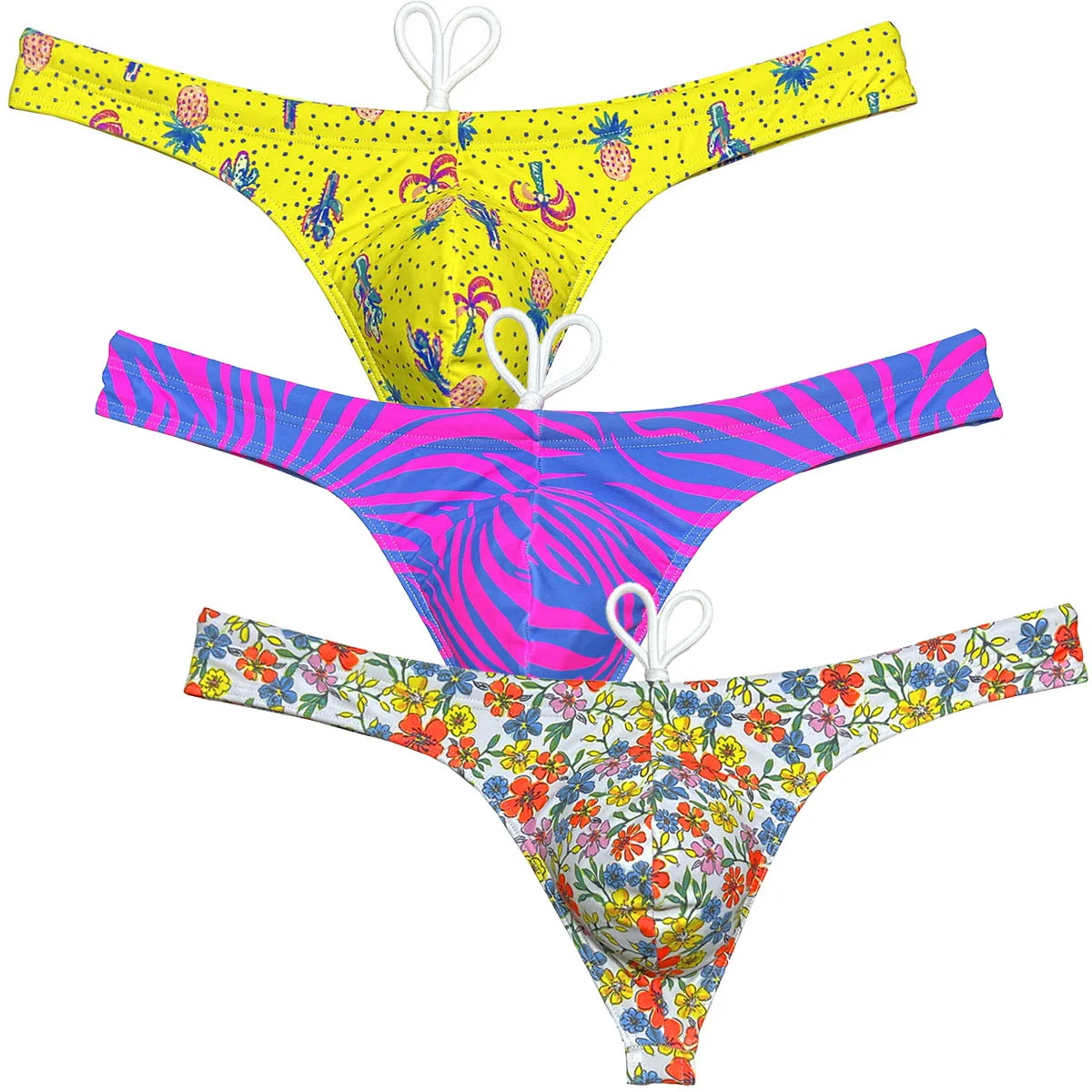 

JAXFSTK Swim Thong Men's Swimwear Drawstring Bikini Briefs Ehancing Pouch Print Stretchy Quick-dry Brazilian Cut for Surfing