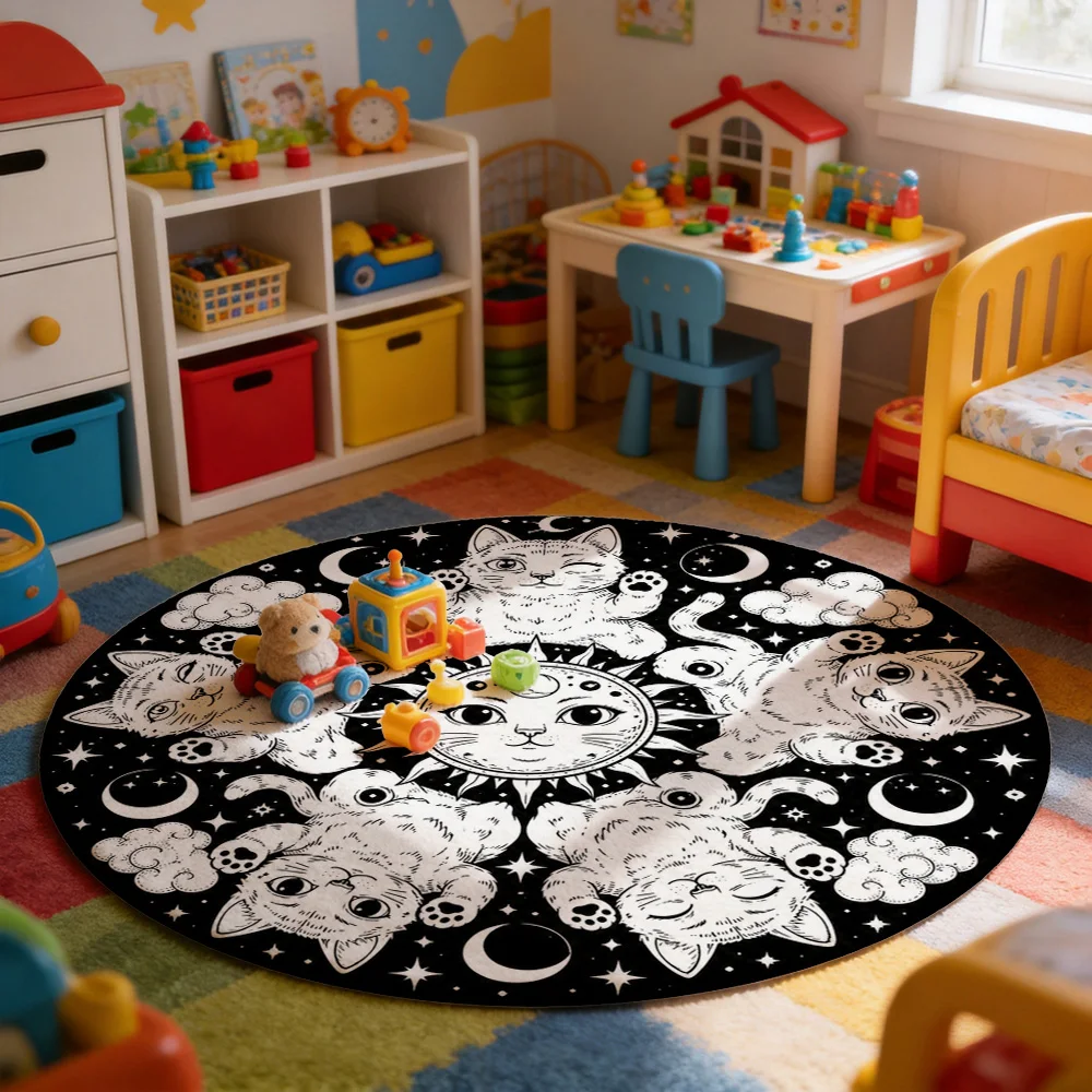 Celestial Cat Constellation Area Rug Black Background Zodiac Pet Lovers Astrology Nursery Floor Mat