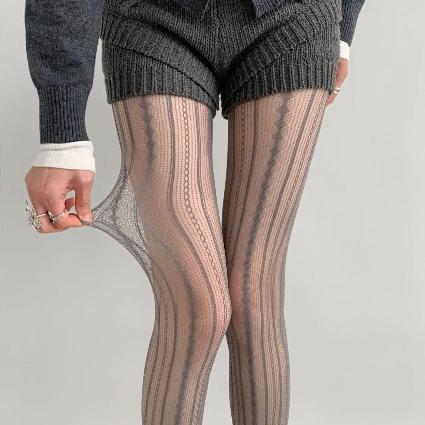 2024 Summer women's silk stockings thin gray brown sexy fishnet socks plaid Gothic cute style pantyhose