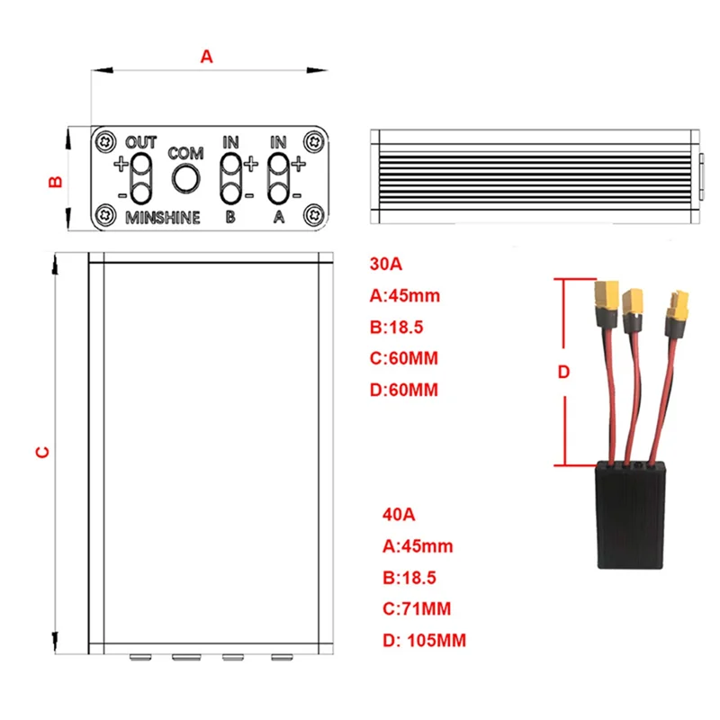 Dual Battery Connection Adapter Switcher Module Increase Battery Capacity Dual Battery Parallel Module with 20V-72V(20A)