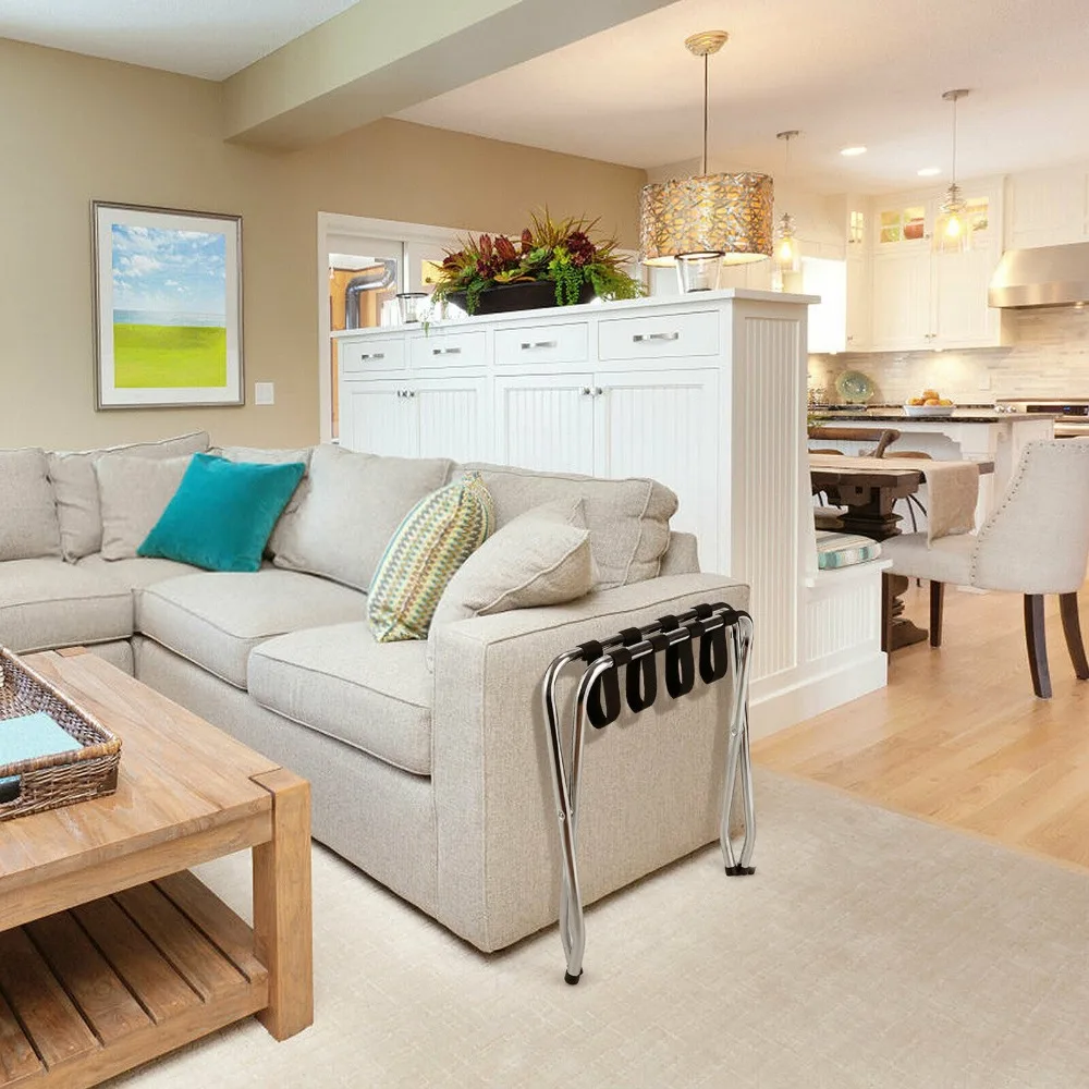 

Folding Luggage Rack Chromed Metal Suitcase Holder Shelf for Home Hotel